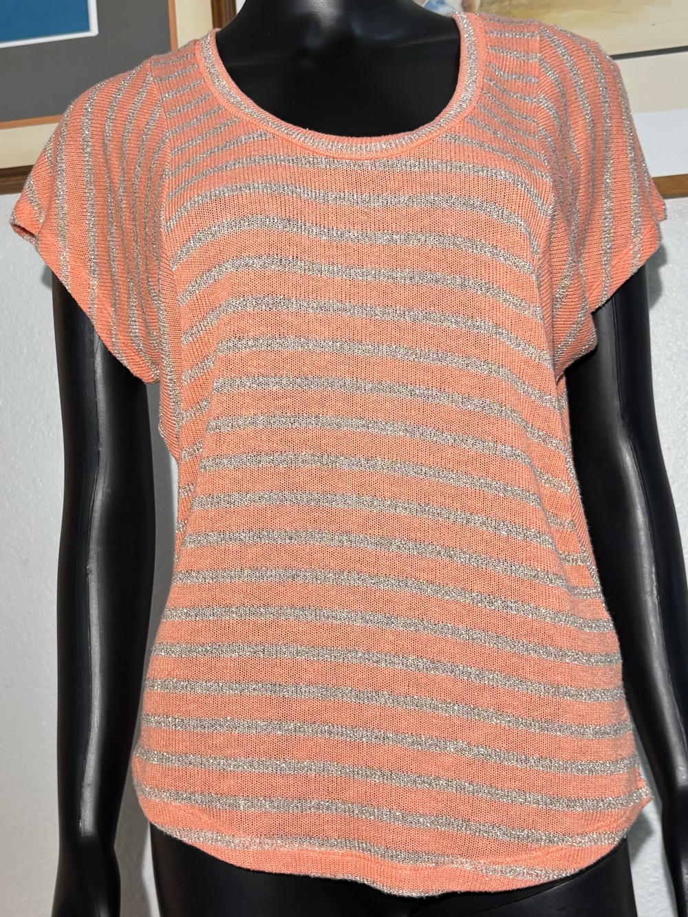 Splendid Metallic Striped Dolman Sleeve Knit Top.